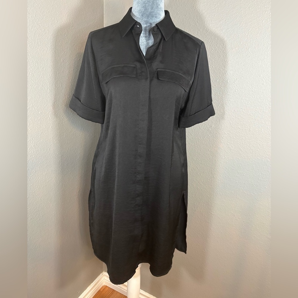 Chico’s Black Satiny Shirt Tunic Dress Size 4-6